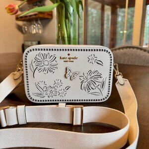 Kate Spade Madison Perforated Camera Crossbody Floral Butterfly KK958 Meringue